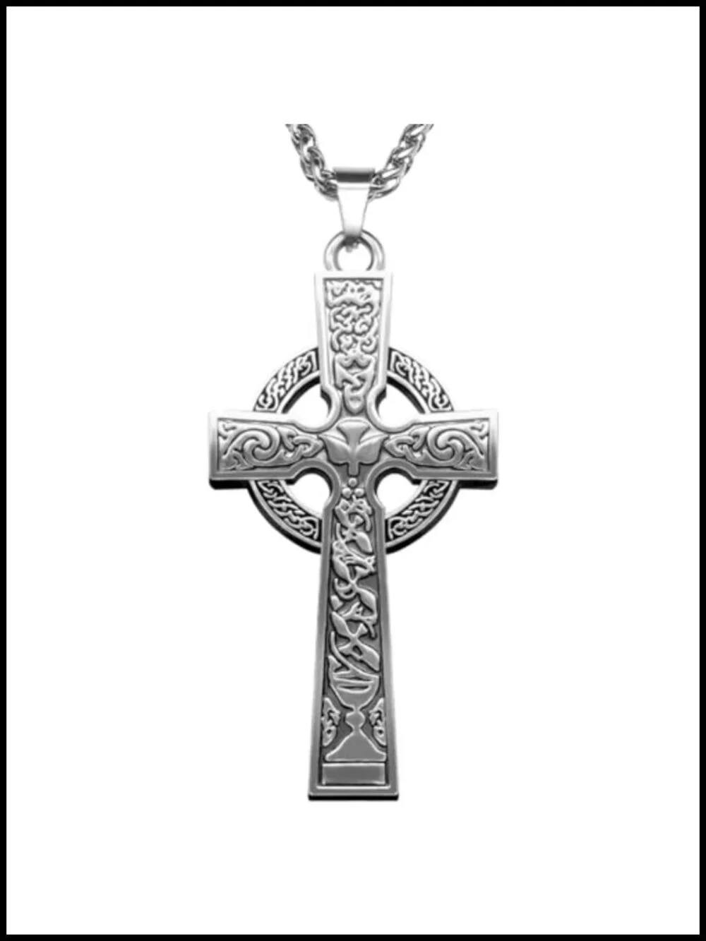 Celtic Cross Necklace Viking Crucifix Pendant Stainless Steel Chain Religious